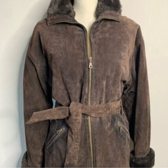 Wilsons Leather Brown Faux Fur Collar Cuffs Suede Leather Coat - Picture 11 of 17